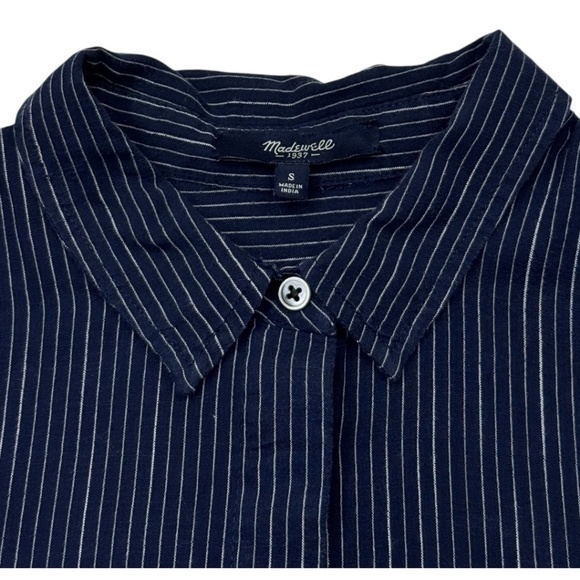 Madewell Eyelet-Hem Navy Striped Button Down Shirt - Picture 3 of 9